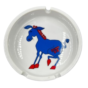 Vintage DEMO Donkey Ceramic Ashtray Polical Democrat Red White Blue USA 4.5&quot;