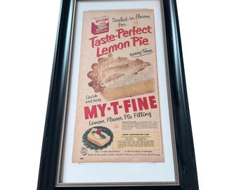 Vintage My-T-Fine Lemon Pie Filling Ad Framed Retro Kitchen Wall Decor