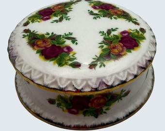 Brinton Taiwan Bone China Trinket Box Floral Roses Round Lidded Dish 3.5" VTG