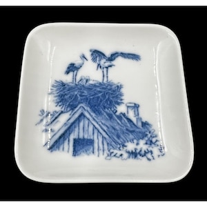 Royal Copenhagen Denmark 2985-5 Blue & White Mini Plaque Dish Stork Nest 3.5” Porcelain