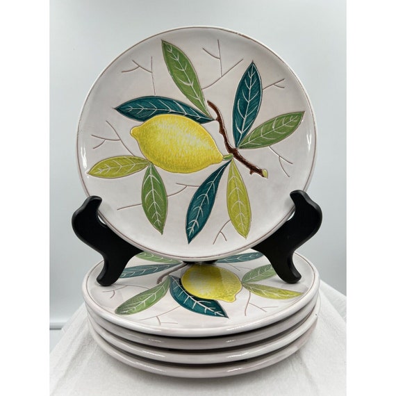 Ceramic Italy Lunch Salad Plates Lemon Leaves Branch White Set of Five 9 Signed Etsy