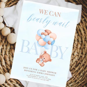We Can Bearly Wait Baby Shower Invitation Editable Teddy Bear Invite Instant Download Gender Neutral Baby Shower Template
