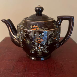 Vintage Redware Moriage Painted Small Teapot- Made in Japan