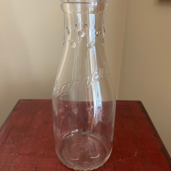 Vintage Glass Milk Bottle(One Quart) Labeled Cramer’s with Dots around Neck/ Owens Illinois Glass