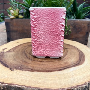 Vintage Shawnee Pink Vase/ Possible Planter- Stiched Leather / Burlap Pattern