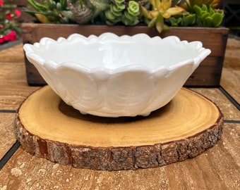 Vintage Indiana Glass Footed/Sculpted Milk Glass Bowl with Wild Rose Pattern-9”