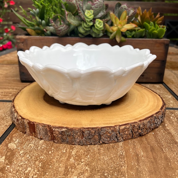 Indiana Glass Footed/Sculpted Milk Glass Bowl with Wild Rose Pattern