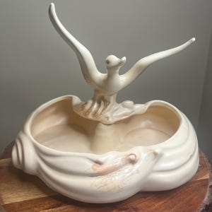 Vintage Hull Pottery Regal Planting Dish w Duck Taking Flight- 8” H 10 1/2” across