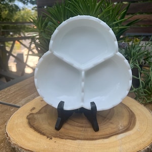 Vintage Fenton Milk Glass Hobnail 3 Way Divided Dish