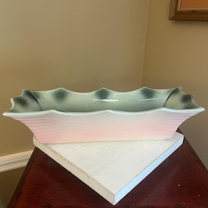 Vintage Hull Pottery Rectangular Planter- Pink with Grey/Green Interior 12” L