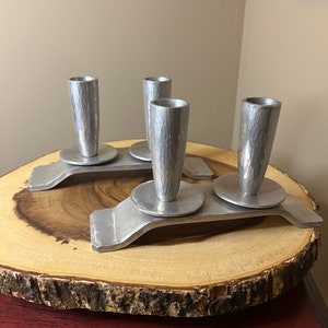 Vintage Clayton Sheasley Hammered Aluminum Minimalistic Candleholder Pair