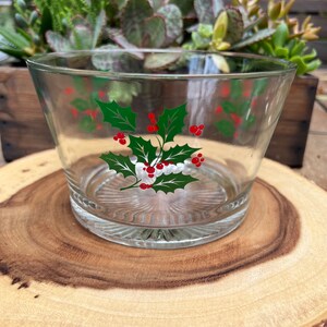 Vintage Christmas Ice Bucket/Snack Bowl in Holly Berry- Indiana Glass