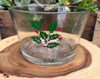 Vintage Christmas Ice Bucket/Snack Bowl in Holly Berry- Indiana Glass