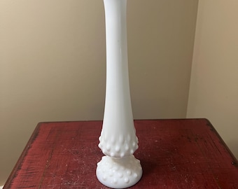 Vintage Fenton Milk Glass Hobnail Swung Bud Vase- 9 1/2” H