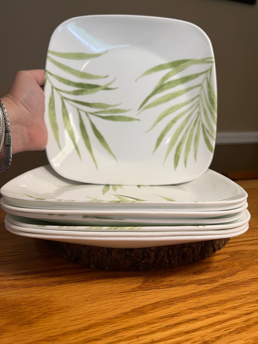 Corelle Bamboo Leaf 9 Luncheon Plates SET OF FOUR Etsy