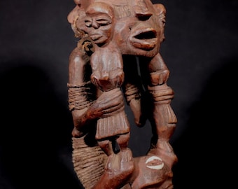 アフリカンアート風木製彫刻 アフリカの彫刻 木彫り 妊娠中の女性の豊穣の像 彫刻 ヘアブレード 高