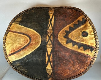 240506 - Old large African Maasai shield with decoration - Tanzania