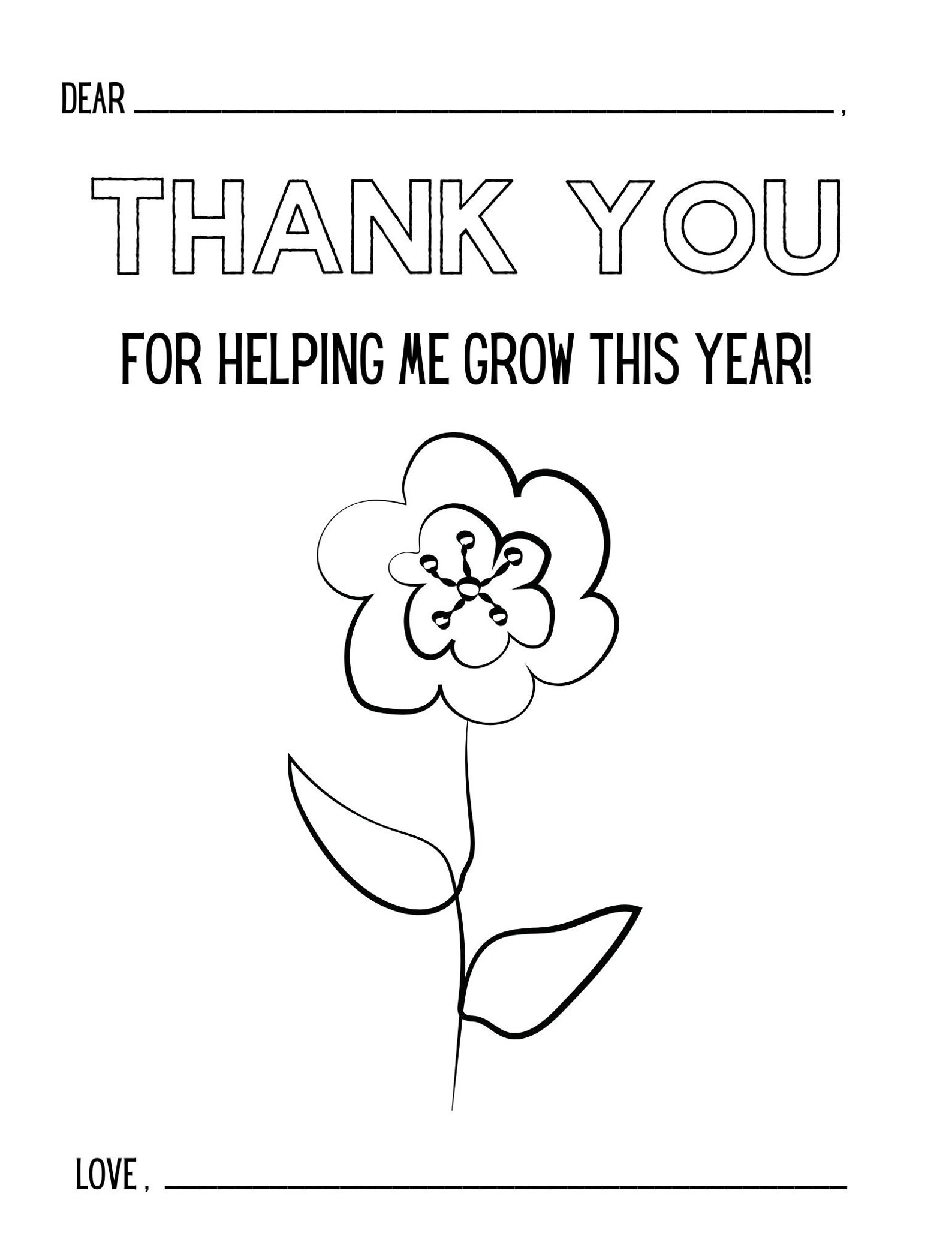 Teacher Appreciation Printable, Coloring Page, Flower, Thank You for ...