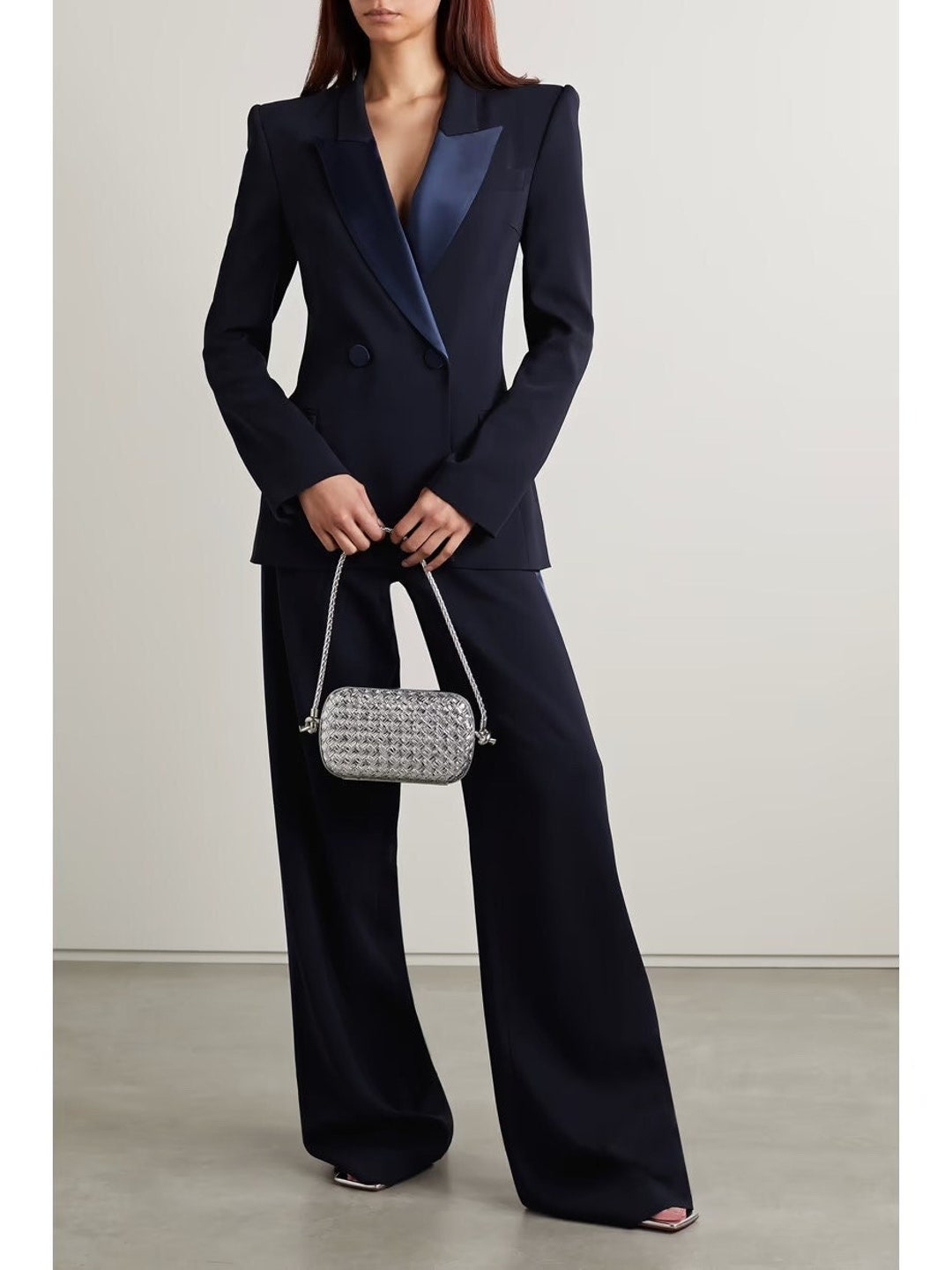 Women Navy Blue Single Breasted formal Pantsuit