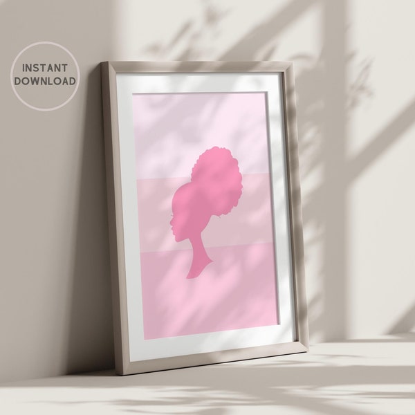 Afro Barbie Art Print Poster, Pink Baby Girl Nursery Printable for Baby & Kids Room Decor, Digital Download