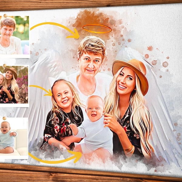 Add Deceased Loved One to Photo, Add someone to Photo, Add Angel Wings to passed away Loved one, Memorial Family Portrait From Photos