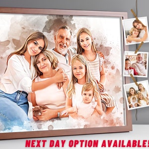 Personalized Watercolor Memorial Portrait on Canvas Print, Custom Family Painting From Photo, Unique Remembrance Gift for Loved Ones Parents
