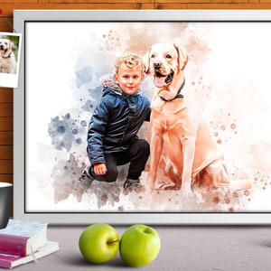 Personalized Pet Loss Frame, Custom Deceased Pet Drawing From Photo, Pet Remembrance Gift, Watercolor Pet Lovers Portrait Painting Frame