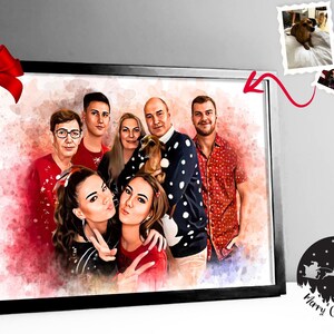 Custom Commemorative Family Portrait From Multiple Photos, Unique Remembrance Artwork Gifts for Christmas, Personalized Watercolor Painting