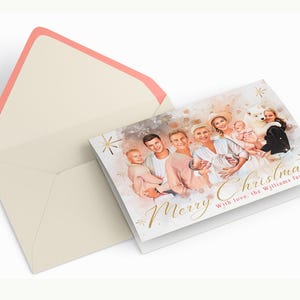 Personalisierte Weihnachtsgrußkarten Geschenk, Packung mit 10 oder 20 handgemachten Familienporträt Weihnachtskarten, Urlaub Frohe Weihnachten Karten Geschenk
