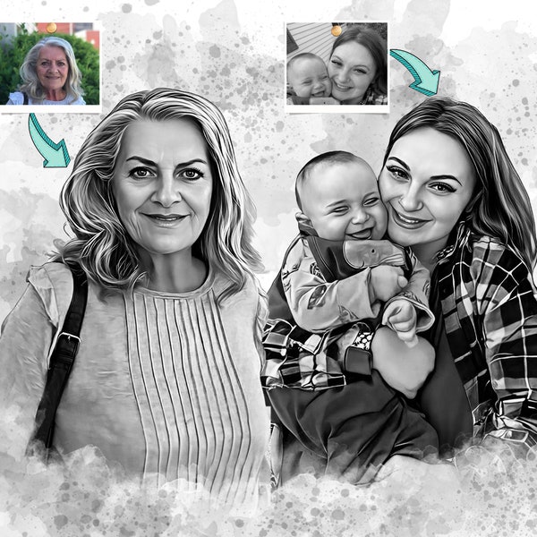 Photoshop Deceased Loved One Photo, Personalized Photoshop service, Black and white Family Painting From Photo, Passed Away Loved One Gift