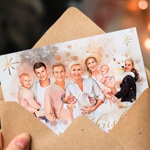 Personalisierte Weihnachtsgrußkarten Geschenk, Packung mit 10 oder 20 handgemachten Familienporträt Weihnachtskarten, Urlaub Frohe Weihnachten Karten Geschenk