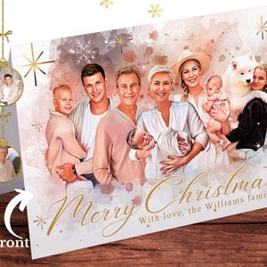 Personalisierte Weihnachtsgrußkarten Geschenk, Packung mit 10 oder 20 handgemachten Familienporträt Weihnachtskarten, Urlaub Frohe Weihnachten Karten Geschenk