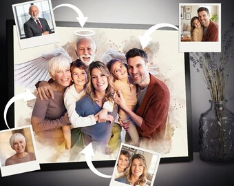 Custom Family Portrait with Deceased Loved One – Digital Watercolor Memorial Artwork
