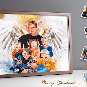 Loss of Father-Mother, Custom Watercolor Portrait with Angel Wings & Halo, Illustration Personalized Drawing Gift Idea for Grandma / Grandpa