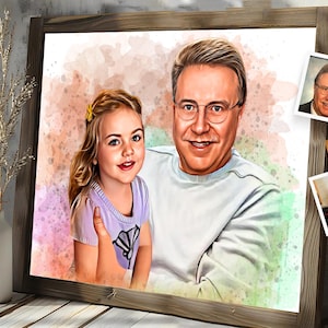 Personalized Watercolor Painting Of Loved Ones, Custom Commemorative Family Portrait From Photo, Thoughtful Bereavement Art Gift For Grandpa