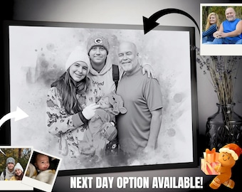 Pintura de acuarela personalizada de seres queridos, retrato familiar conmemorativo personalizado a partir de una foto, un regalo artístico de duelo para el abuelo.