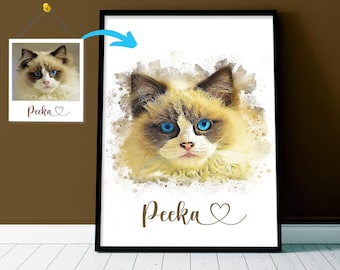 Cat Memorial Gift, Cat Portrait From Photo, Watercolor Cat Painting, Cat Loss Gift, Custom Cat Painting, Custom Cat Portrait, Cat Mom Gift