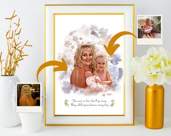 Memorial Portrait from Photos – Custom Watercolor Artwork with Children, Personalized Quote Tribute
