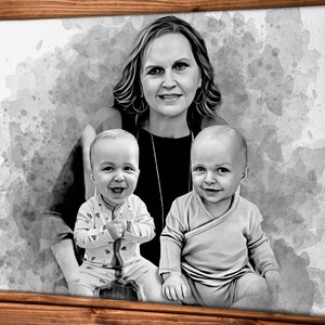 Custom Drawing in Black and white, Add Deceased Loved One to Photo, Family Portrait From Different Photos, Personalized Christmas gift