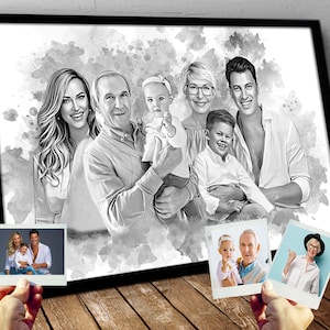 Personalized Watercolor Family Portrait: Combine Photos, Memorial Gift