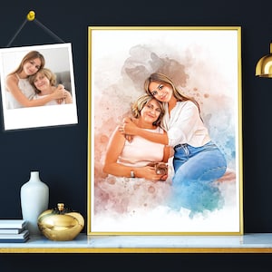 Mother daughter Painting Portrait from Photo, Watercolor Family Portrait, Custom Mother's Day Gift, Personalized Anniversary Gift for Mom
