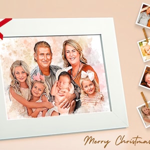 Personalized Watercolor Painting Of Loved Ones, Thoughtful Bereavement Art Gift For Grandpa, Custom Commemorative Family Portrait From Photo