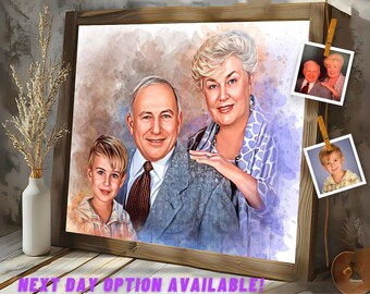Memorial Watercolor Portrait from Photos, Family Remembrance Gift