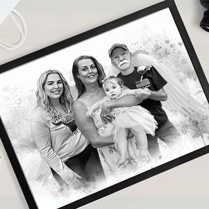 Custom Black and White portrait, Personalized Christmas present, Memorial Gift for Loss of Father, Add Deceased Loved to Illustrated photo