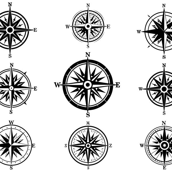 Compass SVG Bundle, Compass PNG Bundle, Compass Clipart, Compass SVG Cut Files for Cricut, Compass Rose Svg File , Nautical Compass Svg