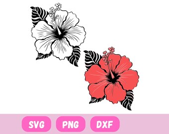 Hibiscus svg, svg files for cricut, tropical flower svg, hibiscus png, tropical leaves svg, wildflower svg, birth flower svg, flower svg