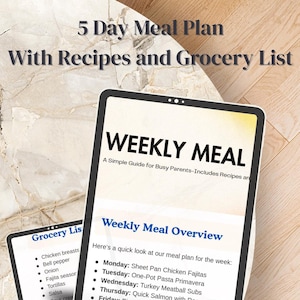 5-Day Meal Plan: Recipes & Grocery List - Family Dinner Planner (Digital Download)