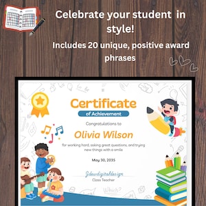 Printable Student Award Certificates – 20 Editable Phrase ideas included | Classroom Recognition, Teacher Resources, Kids School Printable,