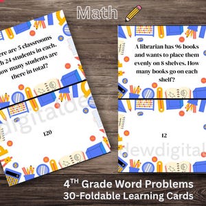 4th Grade Word Problems with Answers | Foldable Sheet | Printable Math Practice | Parents | Teachers | Homework | 30 Word Problems | Tutor