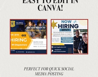 Now Hiring Law Enforcement Canva Template: Deputy, Jailer, Dispatcher